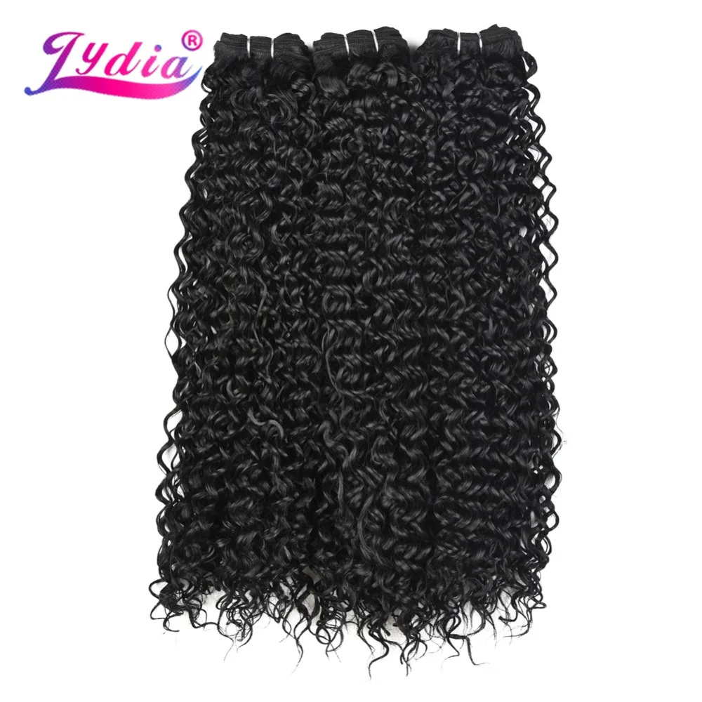 Lydia-Pacotes de cabelo sintético ondulado, preto, cor pura, tecido encaracolado, trama dupla, 10-24 ", 3 pacotes por pacote, 100g por unidades