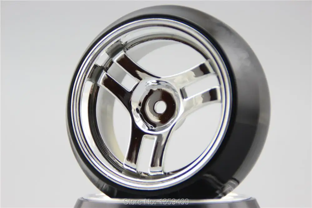 4pcs RC 1/10 Hard Drift Tire Tyre Wheel Rim T3S1C 4mm offset (Chrome) Fits For 1:10 Drift Car