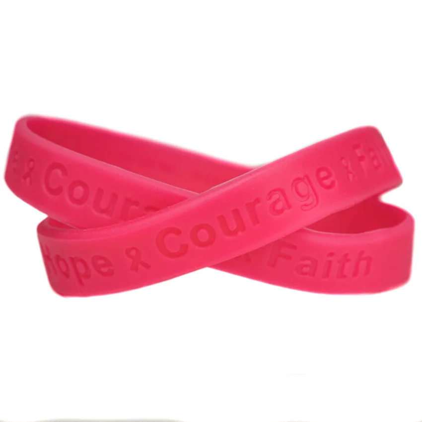 1 PC Hope Courage and Faith Cancer Awareness Silicone Bracelet Debossed Ribbon Logo Wristband