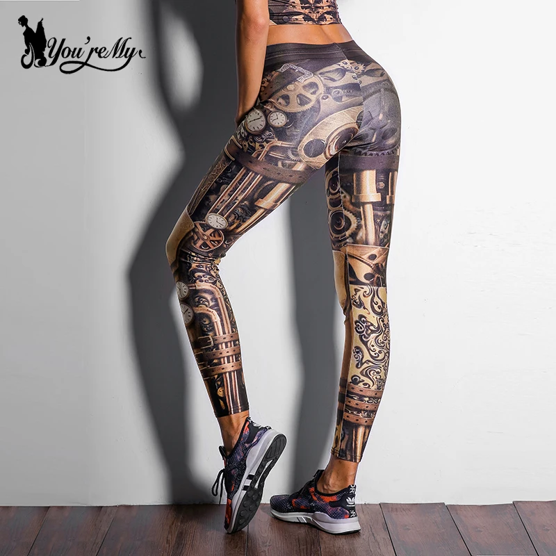 [You are my secret] calça legging de steampunk feminina, calça feminina estampada 3d de alta qualidade com mecânico e estampa de tornozelo