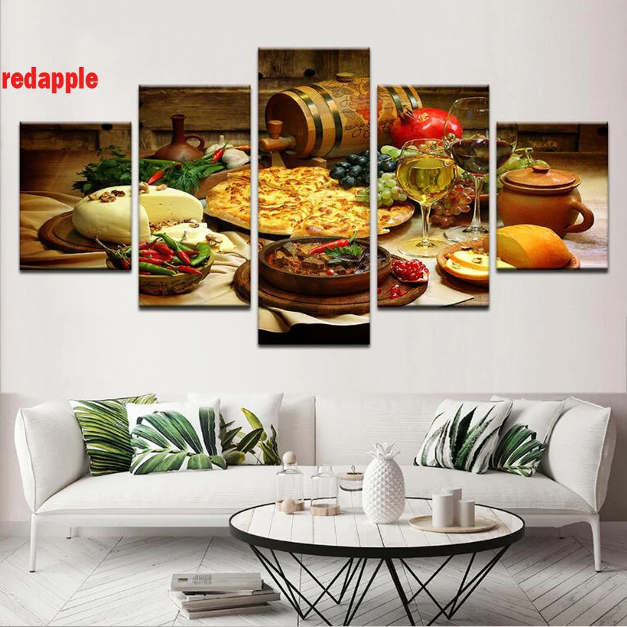 

5 Pieces diamond Painting Pizza European style full square round drill diy embroidery mosaic food image For Home wall Decoration