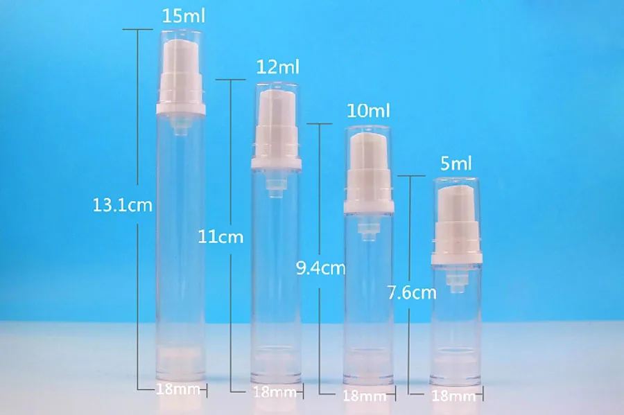 12 xRefillable Airless Plastic Bottle Vacuum White Black Pump Press Foam Container Vial Case for cream  5ml 10ml 12ml 15ml