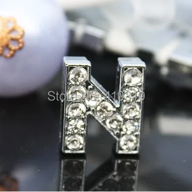 

50PCS 10mm " N " full rhinestone slide charm letter diy alphabet