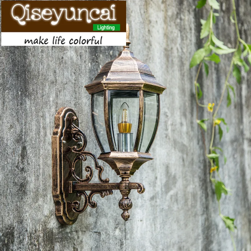

Qiseyuncai European style waterproof outdoor LED aluminum wall lamp retro 8/ 9 inches and six corners courtyard lamp