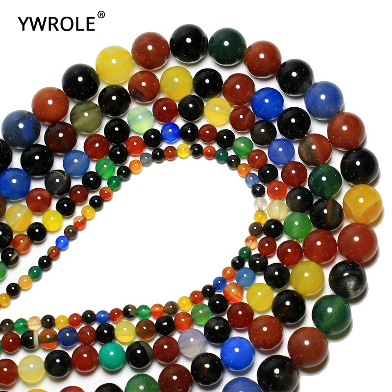 New Natural  Mix Colorful Agates Colorful Stone Round Loose Beads For jewelry Making 4/6/8/10/12 MM DIY Bracelet Strand 15.5\'\'