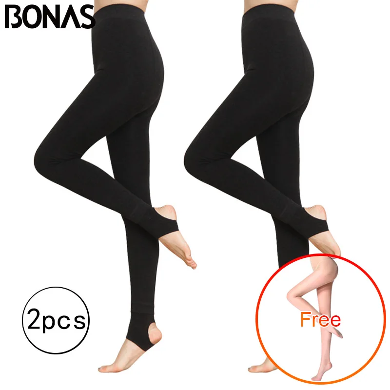 BONAS-mallas cálidas de terciopelo para mujer, Leggings suaves y cómodos de Fitness, de talla grande, elásticos, para invierno, 2 uds.