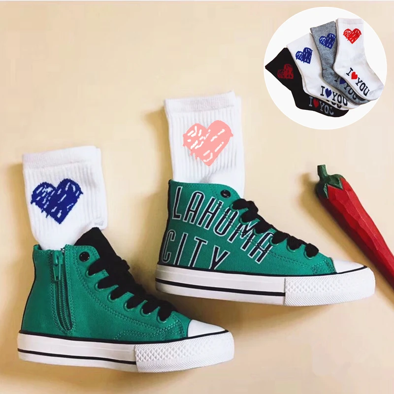 

Kids Socks for Girls Boys Cotton Crew Socks Black White School Socks Children Heart Print Fashion meias Funny Cute Korean Style