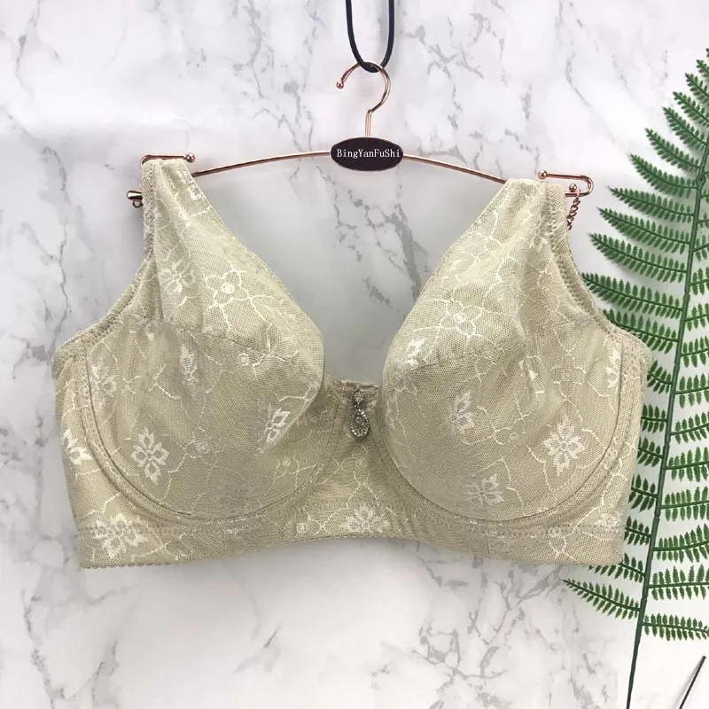 

Khaki lace bra full coverage C D E F G cup brasssiere big breast Large bust bras 36-48 soft comfort Breathable push up bh C3204