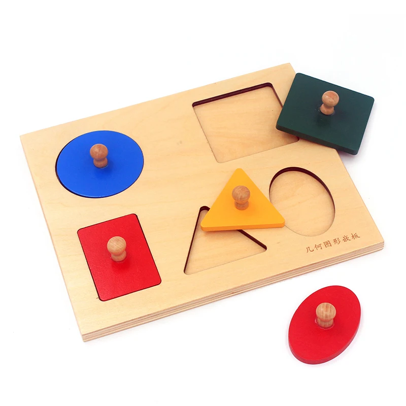 Casa dentale giocattoli matematici Montessori in legno inserti a forma di geometria 5 set manopole rettangolari quadrate triangolari rotonde colorate