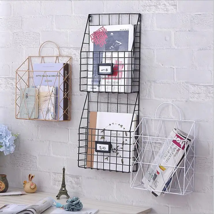 Creative Ins Nordic Metal Bookshelf Desk Wall Hanging Bookends Home Decorative Book Organizer Holder Sundries Basket Stationery