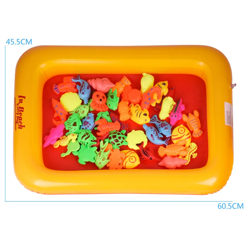 Kids Fishing Toy 50 Pieces Set Magnetic Inflatable Pool Simulated Marine Fishes Pond Fishing Pole Baby Children Water Bath Toy