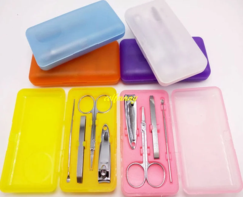 600pcs/lot Fast shippign 4Pcs/set Nail Clippers Scissors File Tweezers plastic Bag Mini Nail Manicure Tool Set can do logo