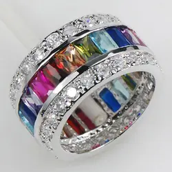 Morganite Blue Crystal Zircon Garnet Pink Kunzite 925 Sterling Silver Ring size 6 7 8 9 10 11 KR07