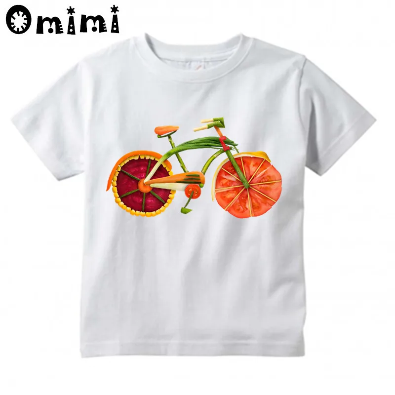 Kids Fruit Vegetable Bicycle Design T Shirt Boys/Girls Great Kawaii Short Sleeve Tops Children's Funny T-Shirt,ooo3052