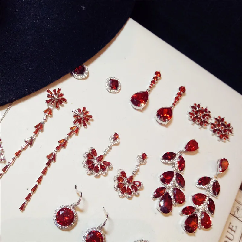 Eardrop Earrings For Women Pigeon Blood Artificial Ruby S925 Sterling Hyperbole Crystal Vintage Fine Jewelry Big Aretes