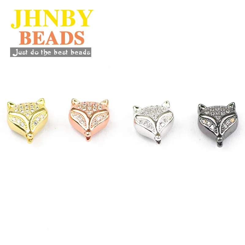 4pcs Fox Pendants Copper Spacer Micro Pave Zircon Animal Charms Loose Beads For Jewelry Bracelet Making DIY Accessories Findings