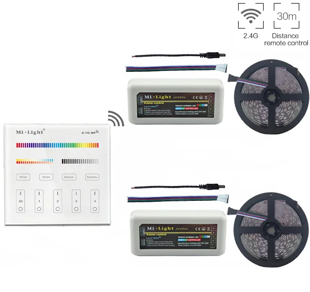 5m/10m/15m/20m 5050 RGBW RGBWW Led Strip Light DC12V+Mi.ight 2.4G RGBW Led Controller+B4 Wall Mount Led Panel Remote