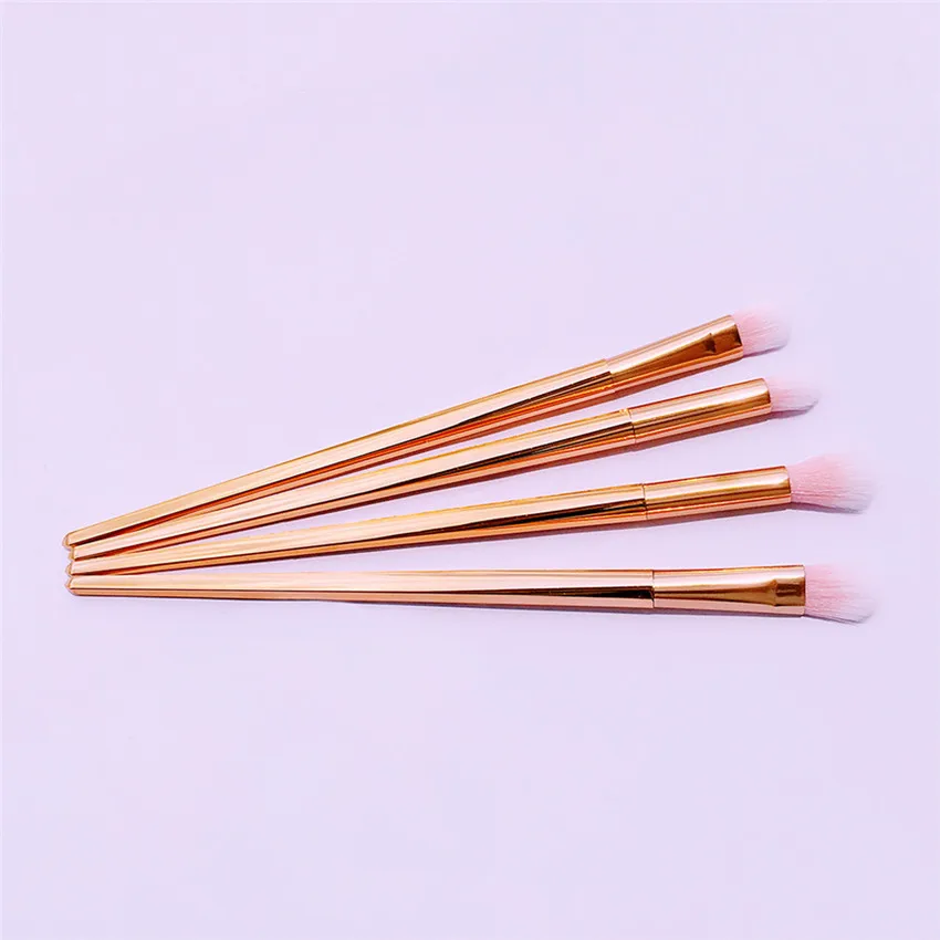 SAIANTTH 4pcs long rose gold eyes Makeup Brushes Set eyebrow Eyeshadow Eyeliner Lip Brush Tool kit Pink white hair maquiagem