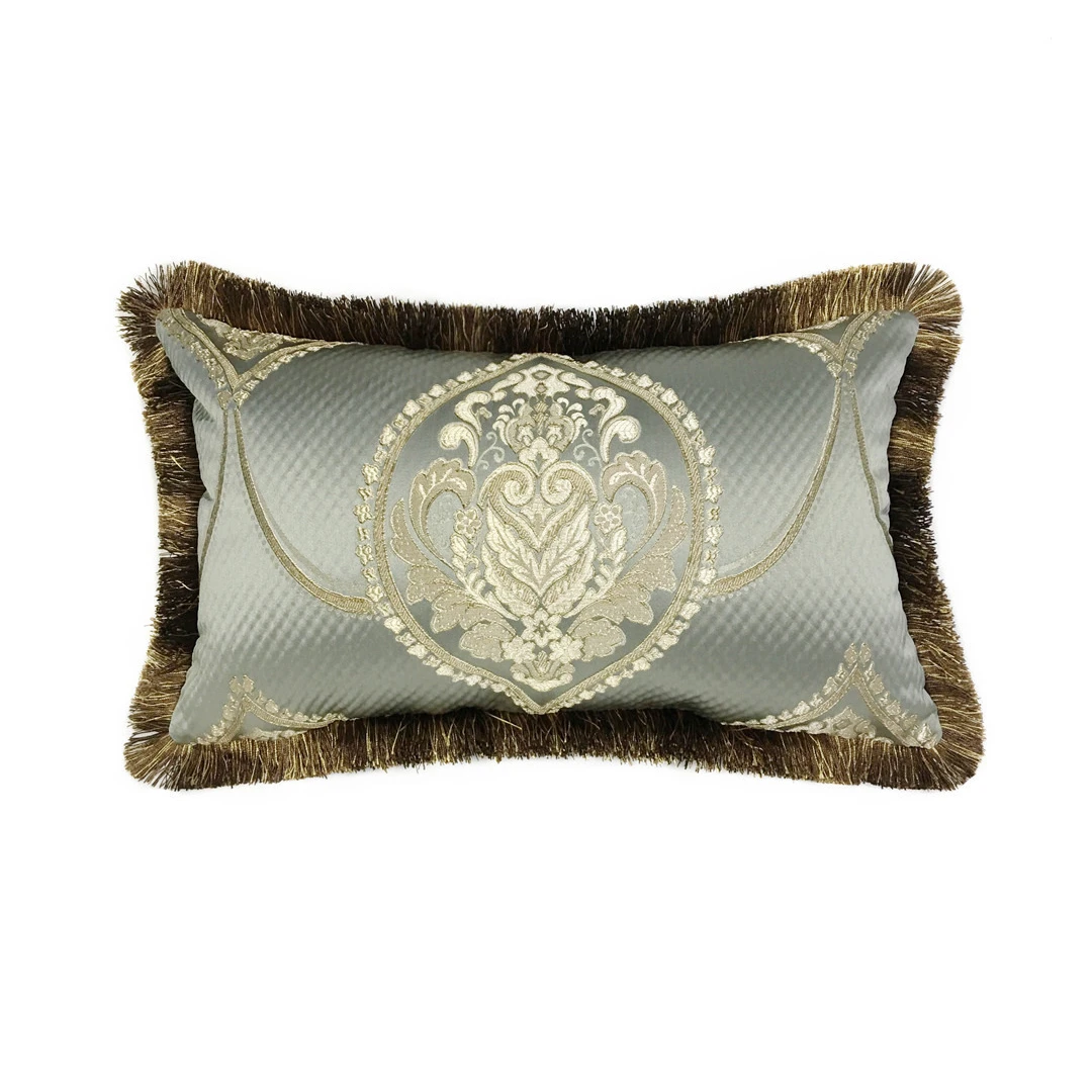Luxurious American Locational Damask Gray Blue Sofa Chair Cushion Cover Woven Decorative Lumbar Pillow Case 45 x 45cm & 30x50cm