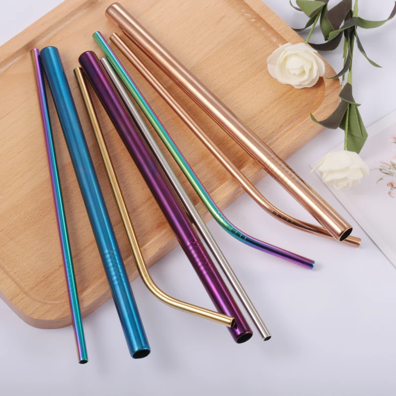 

Reusable Metal Drinking Straws 304 Stainless Steel Sturdy Bent Straight Drinks Straw with Cleaning Brush Bar Party Accessory