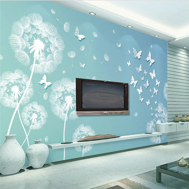 

beibehang Custom Photo Wallpaper 3D Fresco Wall Stick 3d 3d Fashion Simple Dandelion Stereo Butterfly TV Wall papel de parede