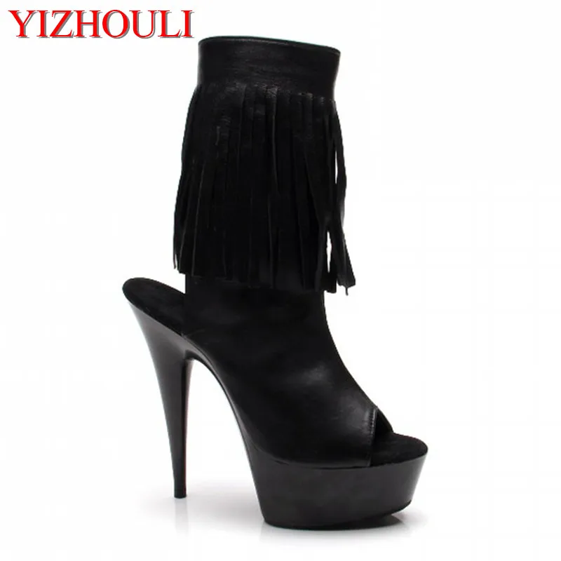 

Sexy fringe decoration, 15 cm high heel ankle boots, club model pole dancing performance, dancing shoes