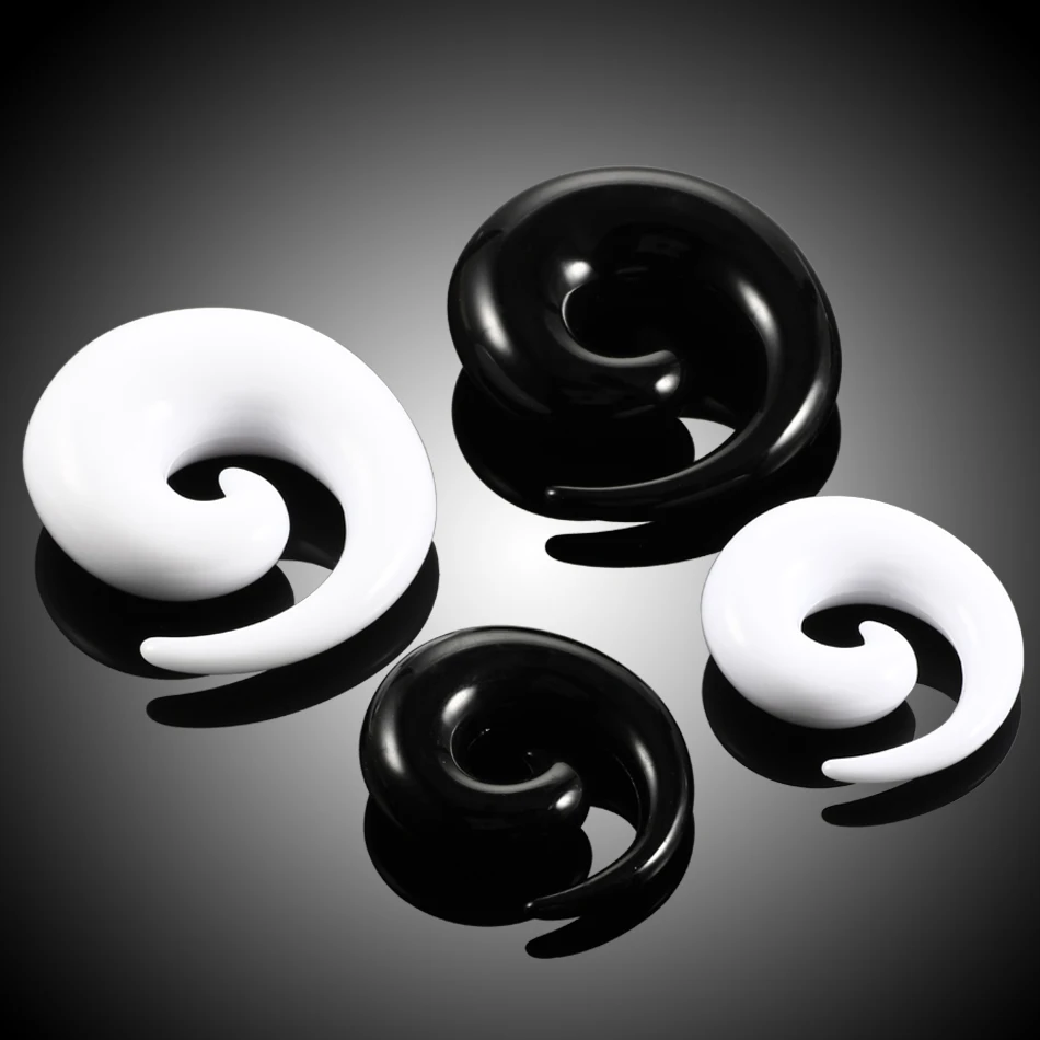 2Pcs Acrylic Black&White Spiral Ear Taper Gauges Stretching 1.6mm-20mm Ear Plug Tunnel Ear Expander Piercing For Unisex Jewelry