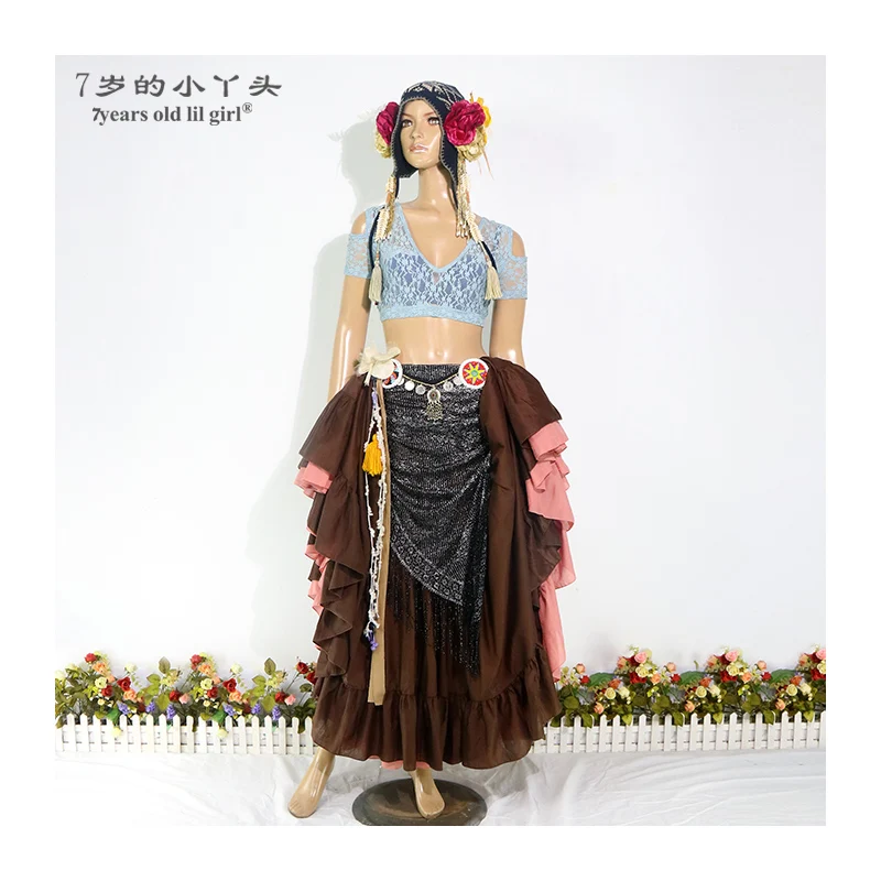 Iace-Top de danza del vientre Ats Tribal Choli, traje de manga corta para mujer BAA06 10