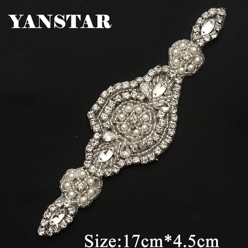 YANSTAR Wholesale 20PCS Bridal Gown Rhinestone Applique Patch  Silver Crystal Wedding Dress Belt DIY Bridal Gown Sash YS918