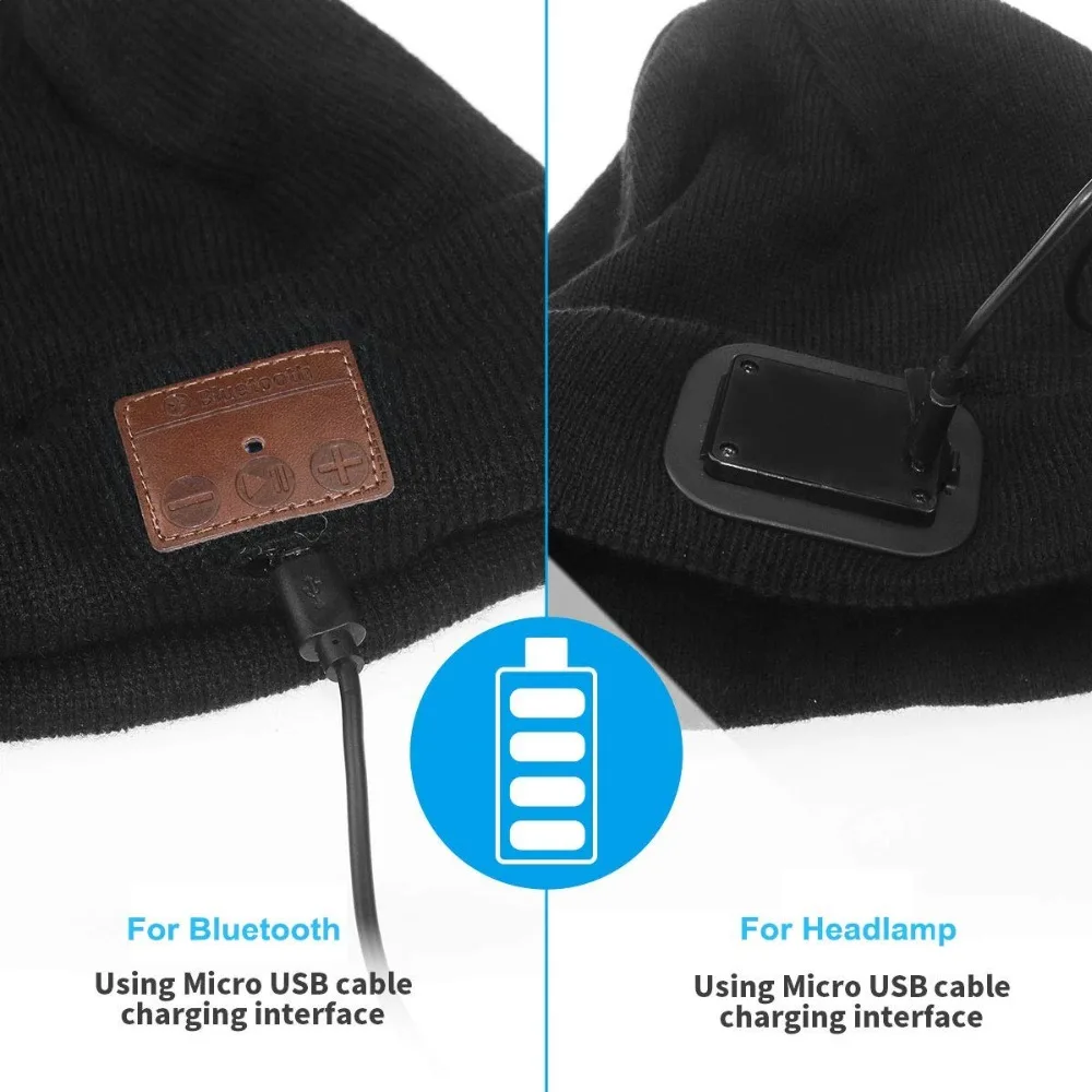 Anpress sem fio bluetooth gorro com farol led usb recarregável unisex boné musical para correr esqui caminhadas acampamento