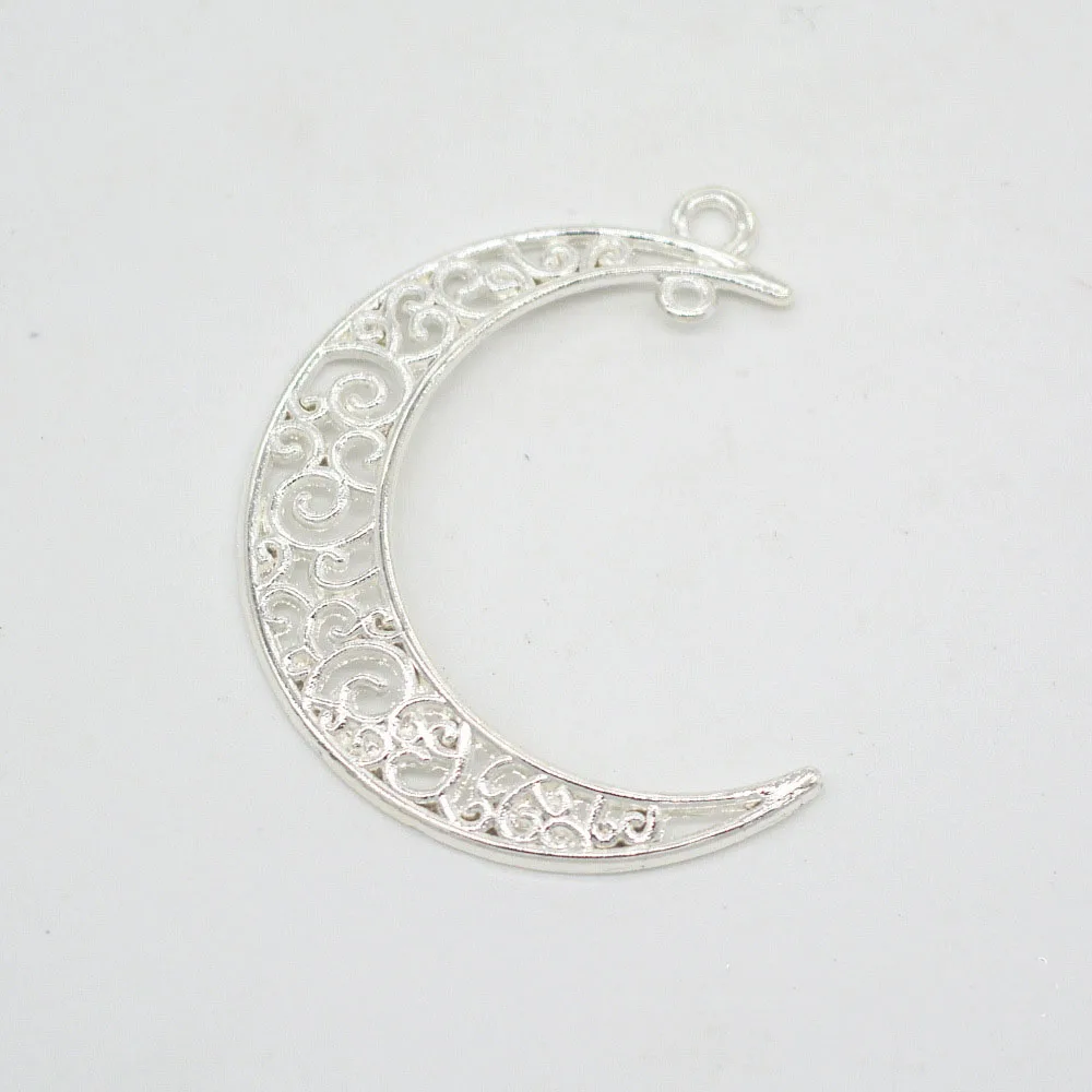 High Quality 20 Pieces/Lot 41mm*30mm Metal Delicate Hollow Out Moon Charm Pendant For Jewelry Making (6 colors)