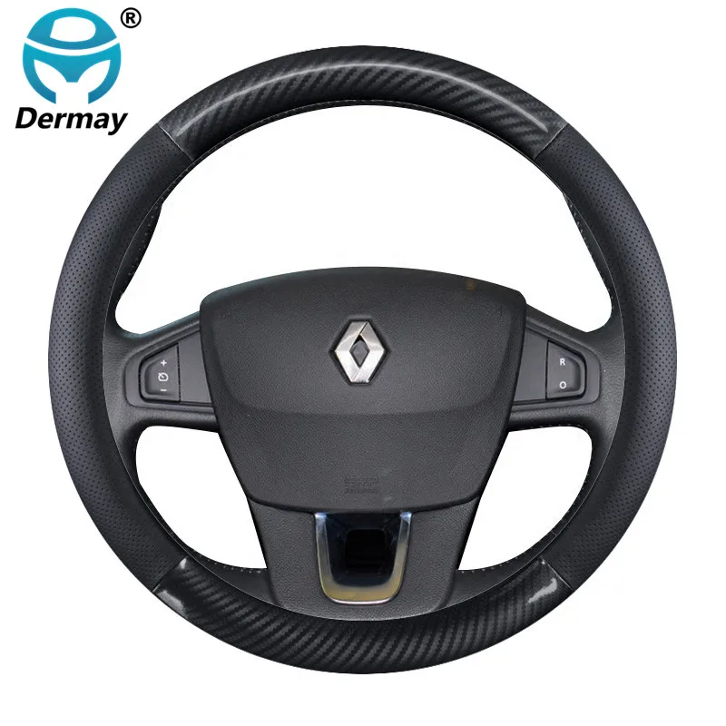 Leather Steering Wheel Cover for Renault Clio Megane Alaskan Talisman Kadjar Kaptur Koleos Scenic Symbol Sandero Duster Fluence