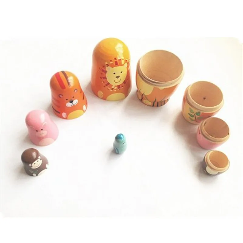 5pcs/set Wooden Animal Paint Nesting Dolls Russian Doll Matryoshka Gift Kids Cute Hand Paint Toys Home Decoration Gifts