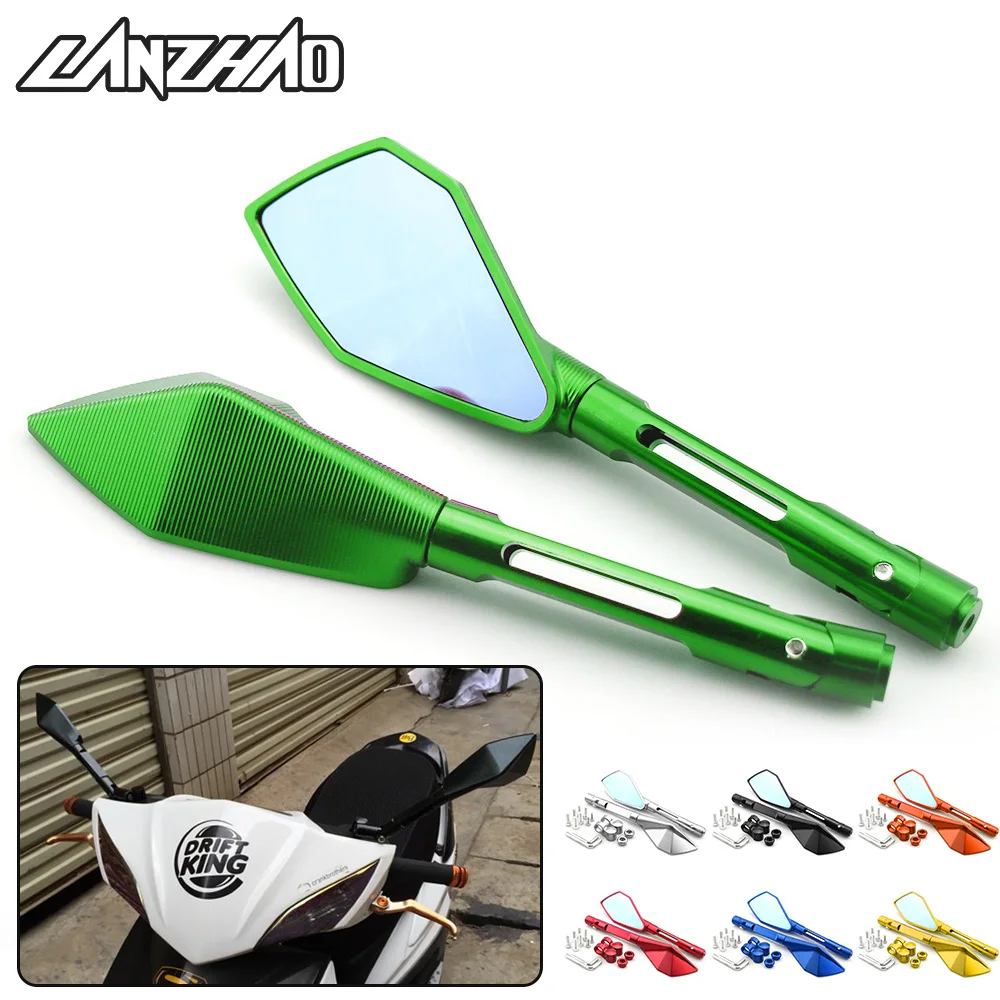 For Kawasaki Z900 Z900RS NINJA 250 Motorcycle CNC Aluminum Rear View Mirrors Blue Glass Side Convex Mirror Green Black Gold Red