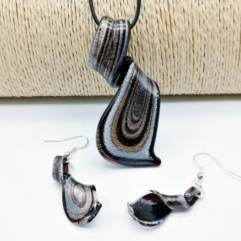 6Set / Lot Chinese Style Spiral Black Glass Jewelery Party Necklace Earrings Bracelet Set for Women N-079