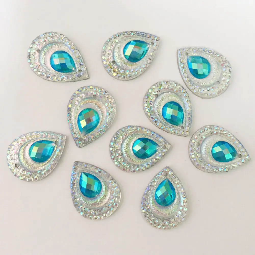 DIY 40 sztuk 13mm * 18mm AB żywica paw kropla Flatback Rhinestone ślub 2 otwory rzemiosło R357