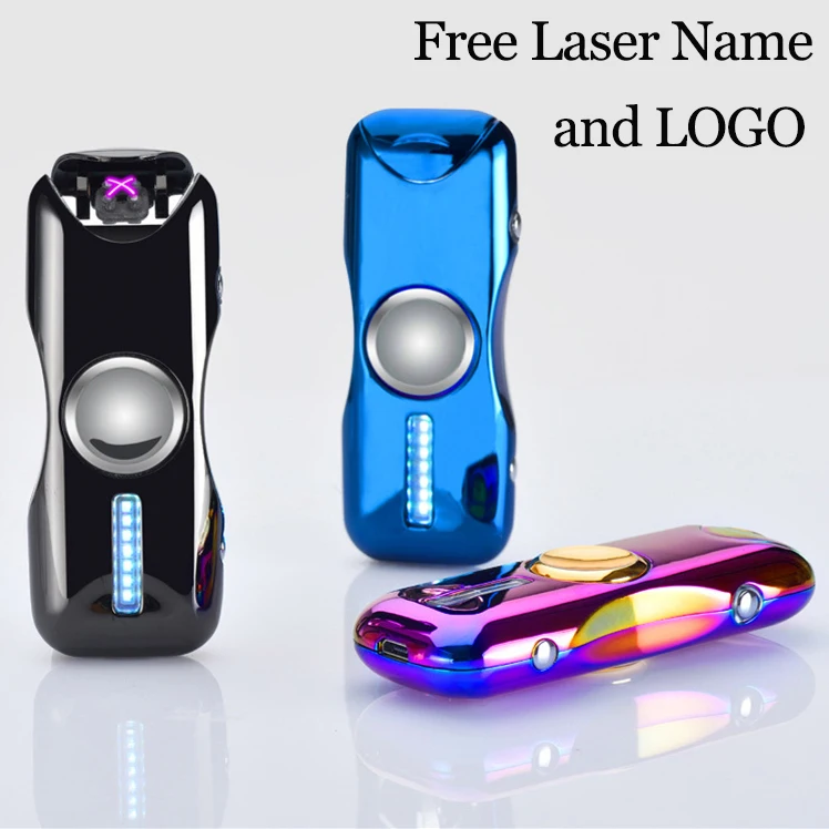 Dual Arc USB Lighter Gyro Toy Fingertip Lighter Hand Spinner Charging Windproof Rechargeable Electronic Plasma Free Laser Name