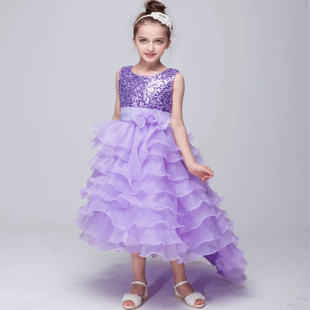 NEW Girl Paillettes Cake Trailing Abiti Da Sposa Flower Girl Dresses