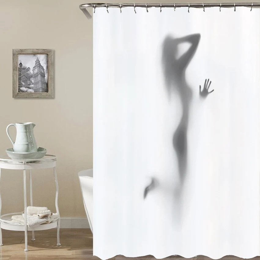 Sexy White Polyester Shower Curtains Creative Eco-friendly Waterproof Shower Curtain Bathroom Woman Bath Shadow Series