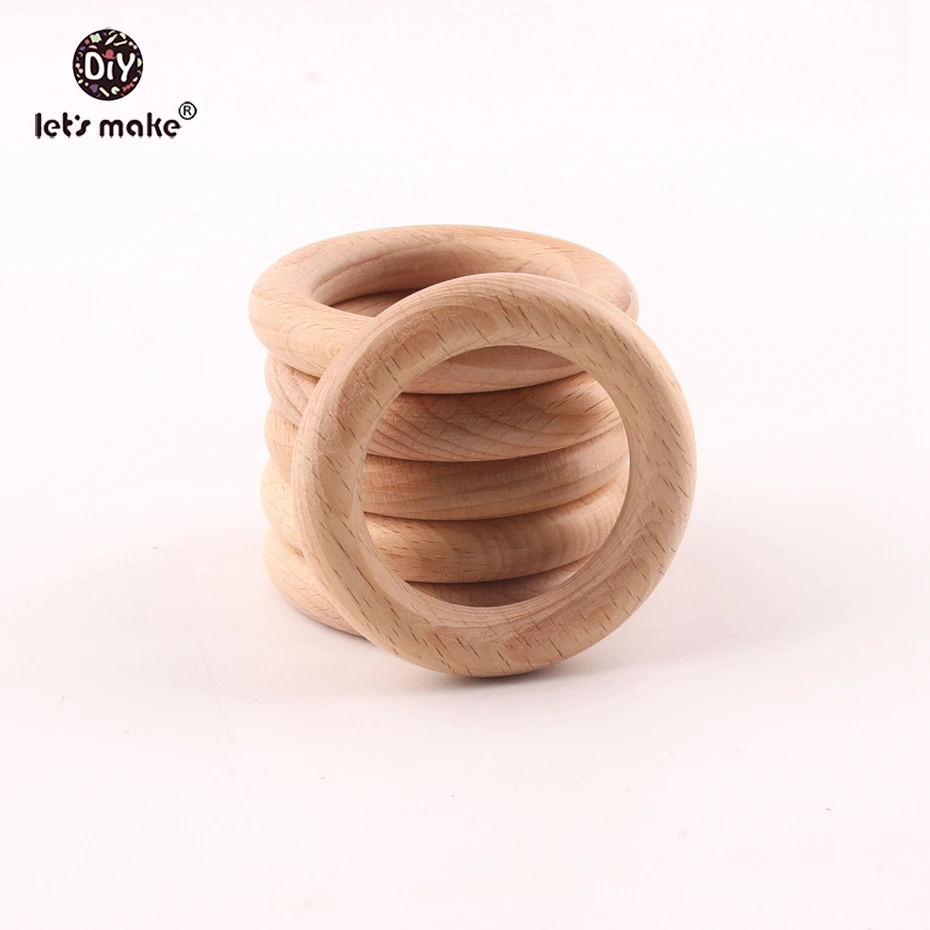 Let's make 50pcs Wholesale New Size Teething Beech Wooden Rings Food Grade 60mm Teethers Nursing Necklace Accessories Teether