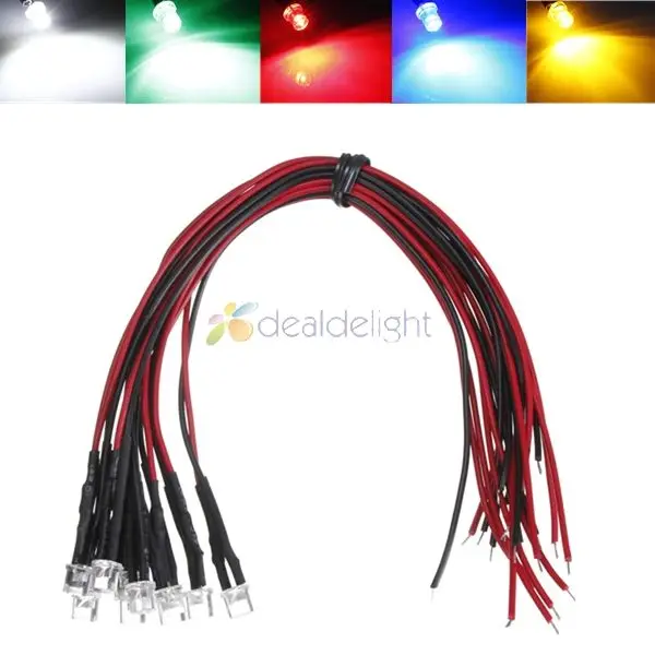 50pcs 5mm Pre Wired LED Emitting Diodes Prewired Light Lamp Bulb 20cm Wire for DIY Home Decoration White Red Green Blue Yellow