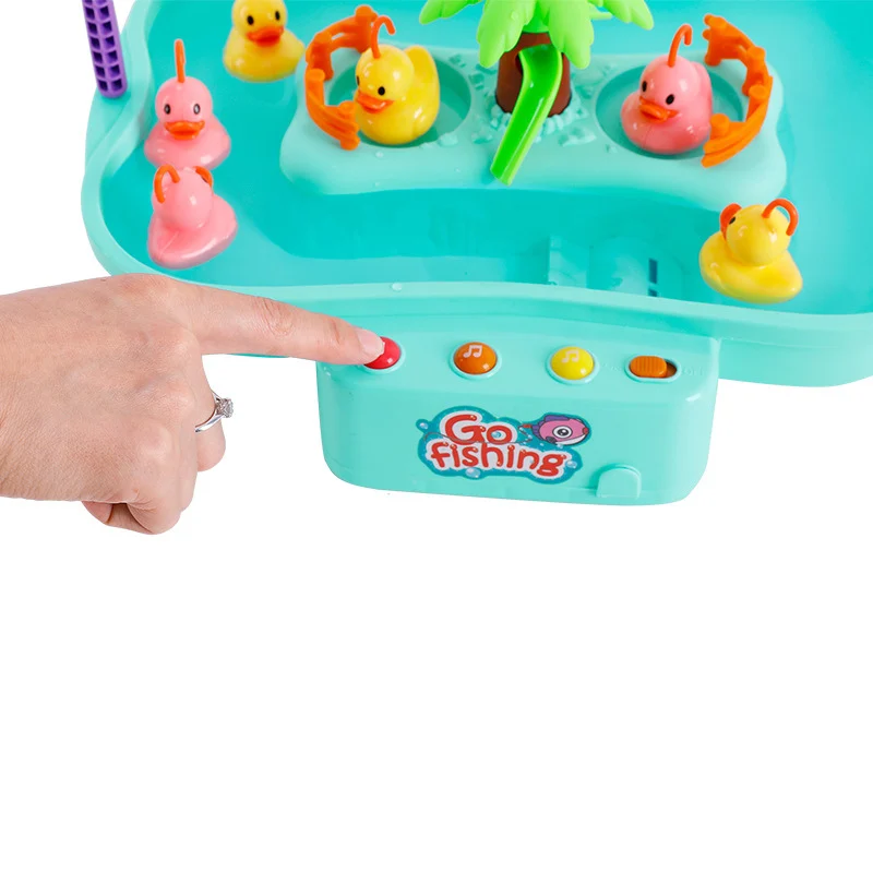 DIY Electric Rotating Plastic Magnetic Fishing Duck Toy Set Music and Baby Bath Toy Fishing Game Children\'s Indoor and Outdoor