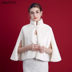 JaneVini Elfenbein Winter Braut Haube Cape High Neck Faux Pelz Schals für Hochzeit Frauen Warme Wraps Jacken Abend Party Zubehör