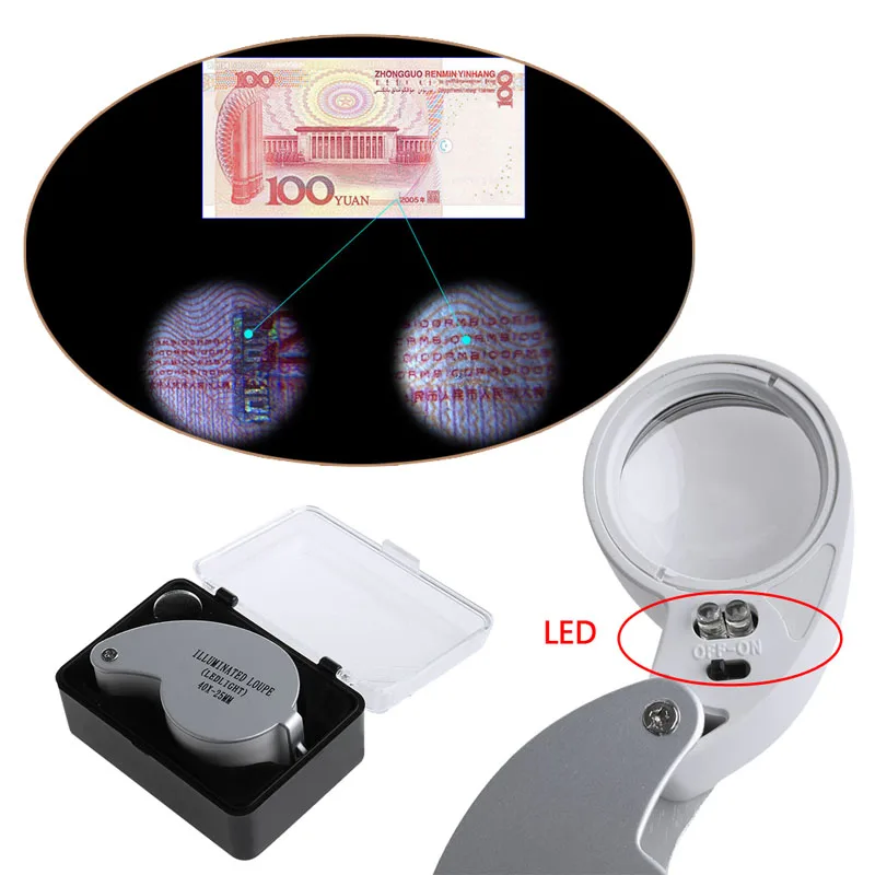 JAVRICK MG21011 40X-25MM Glass Magnifying Magnifier Jeweler Eye Jewelry Loupe Loop with LED Lights 47293