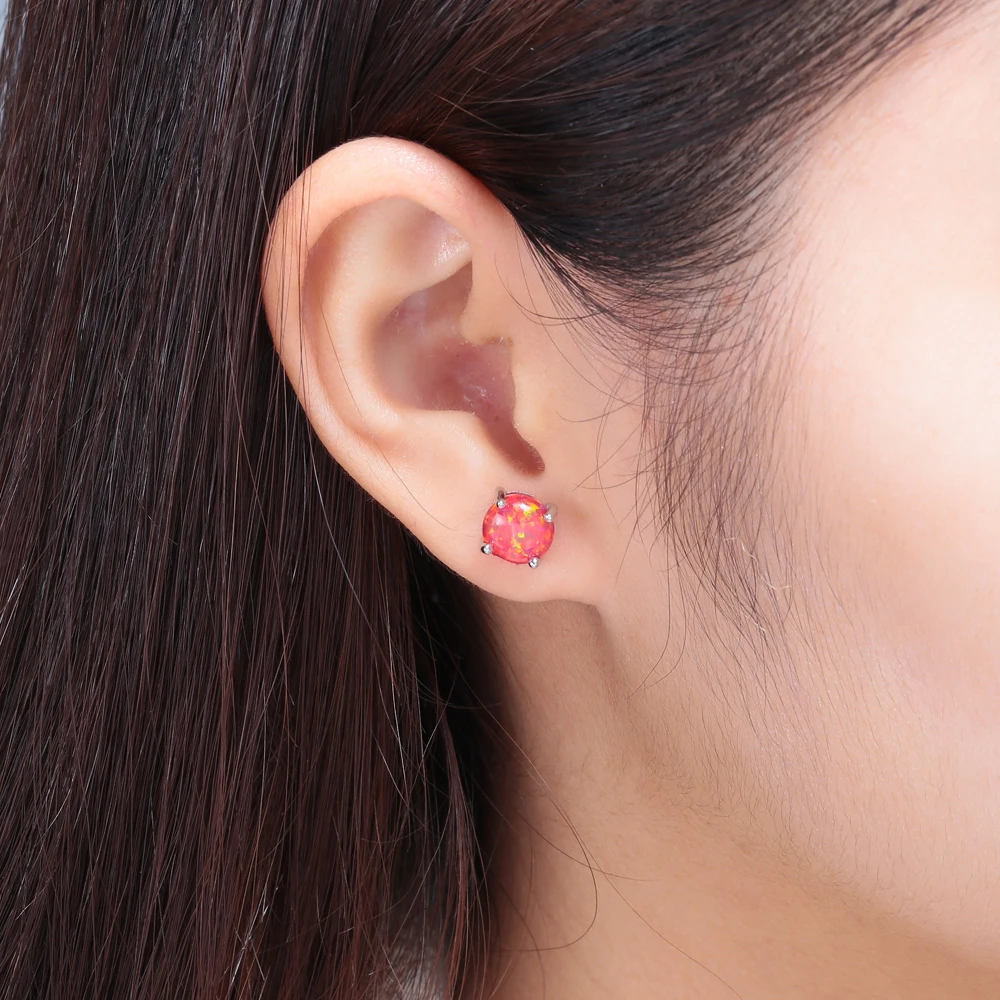 CiNily Created Red Fire Opal 8mm Silver Plated Earrings Wholesale Hot Sell for Women Jewelry Stud Earrings 8mm OH1885