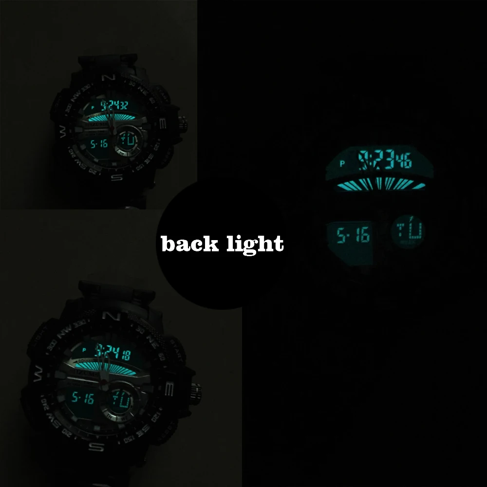 MIZUMS Military Wrist Watches LED Digital Sport Watch Men Gold Stainless Steel Dual Display Quartz Clock Man Relogio Masculino