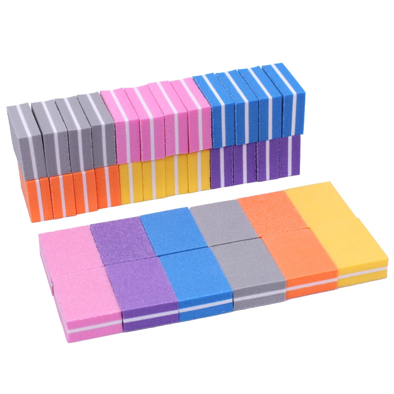 50pcs Mini Sponge Nail File 100 /180 Colorful Nail Buffer Double Sided UV Gel Polish Cuticle Remover Emery Board Files Manicure