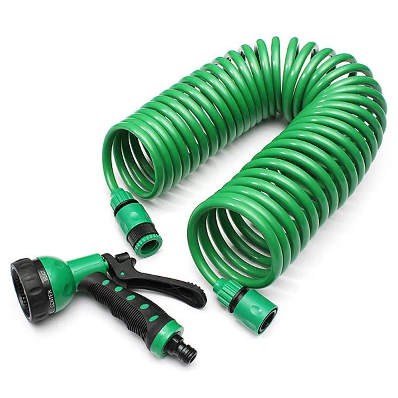 

Spring Tube Irrigation Kit Plants Garden Watering System Hose Kits Connector Retractable No Knot 8 Function Nozzle Water Hose