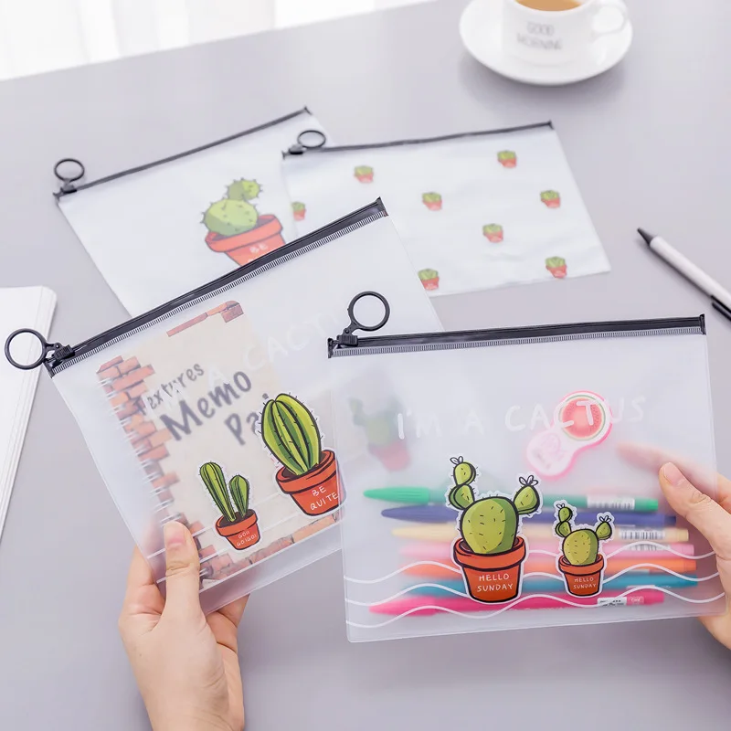 Cactus Zipper Transparent PVC A5 File Folder Document Filing Bag Traveler's Diary Accessory Tickets Cards Storage Bag