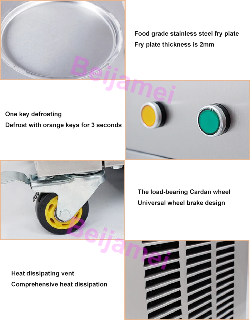 BEIJAMEI ใหม่มาถึงประเทศไทยแบน Pan Fried Ice Cream ม้วนทำทอดโยเกิร์ตไอศกรีมม้วนราคา